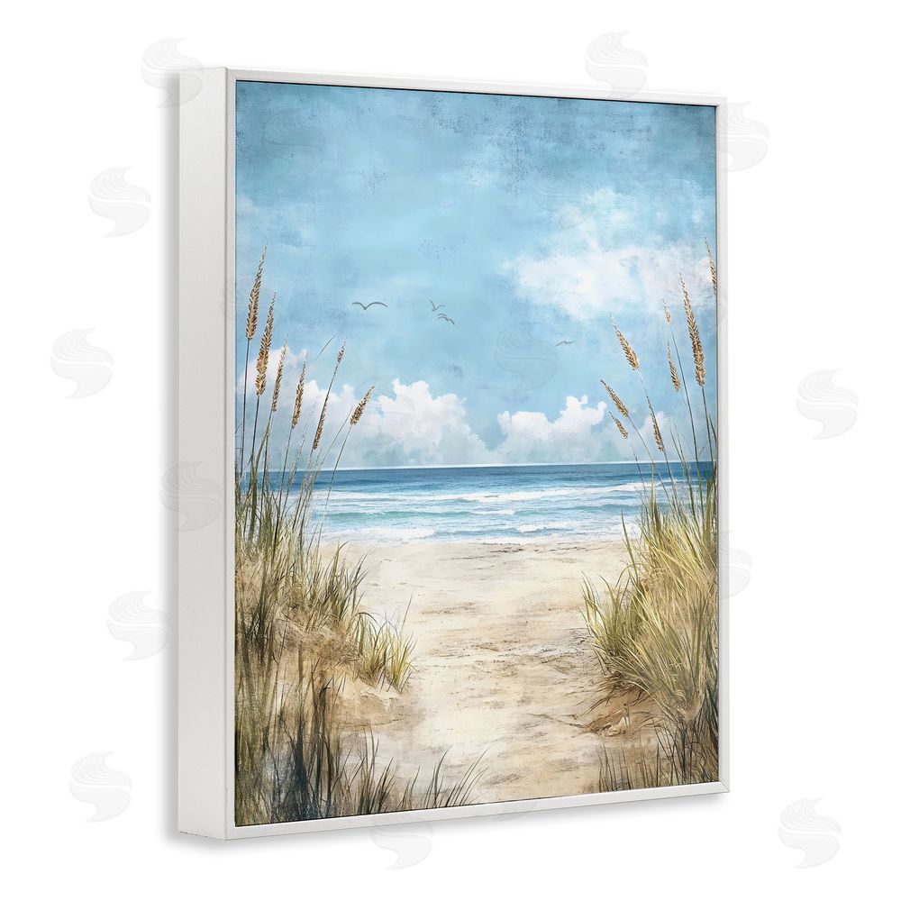 Creative Studio Free Seagulls over Beach Dunes White Framed Giclee Wall Art