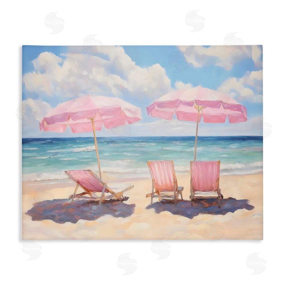LSR Design Studio Pink Summer Chairs by the Sea Stretched Canvas Wall Art