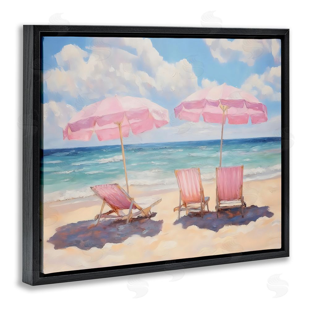 LSR Design Studio Pink Summer Chairs by the Sea Black Floating Framed Canvas Wall Art