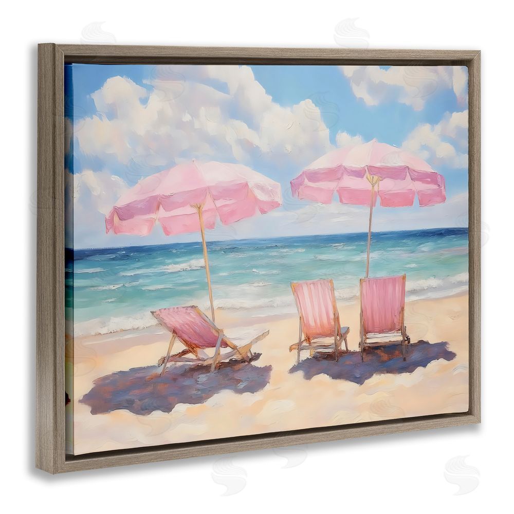 LSR Design Studio Pink Summer Chairs by the Sea Brown Floating Framed Canvas Wall Art