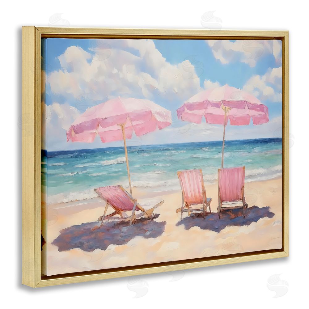 LSR Design Studio Pink Summer Chairs by the Sea Gold Floating Framed Canvas Wall Art