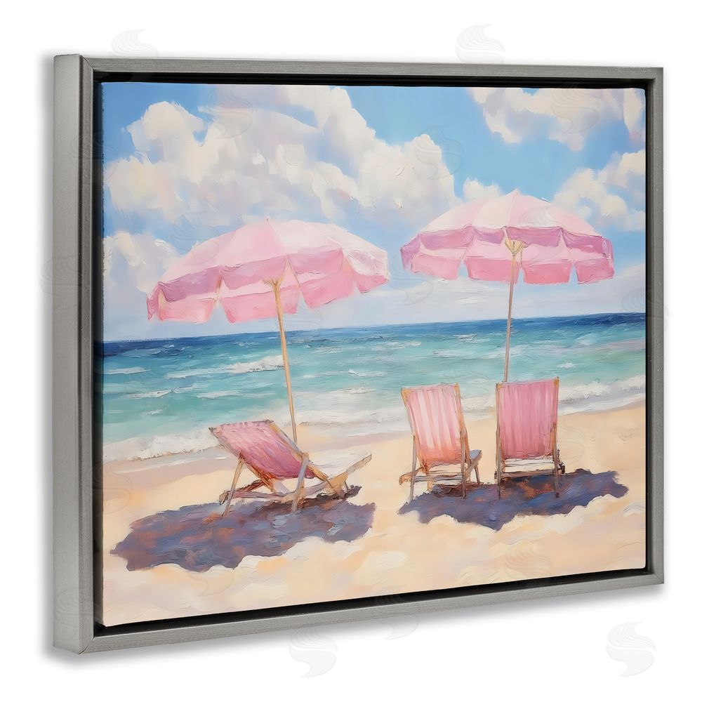 LSR Design Studio Pink Summer Chairs by the Sea Gray Floating Framed Canvas Wall Art