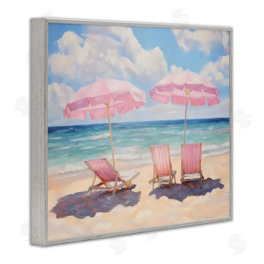 LSR Design Studio Pink Summer Chairs by the Sea Gray Framed Giclee Wall Art