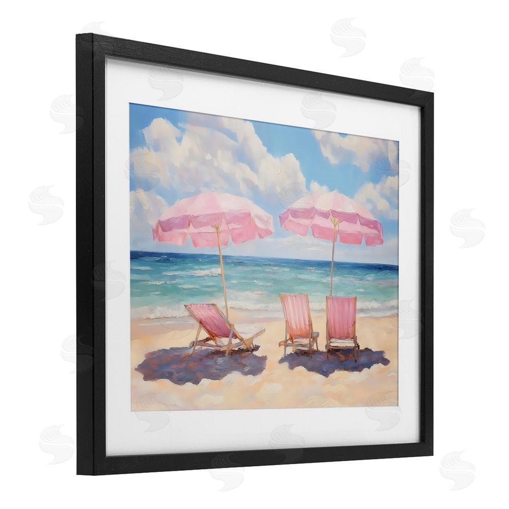 LSR Design Studio Pink Summer Chairs by the Sea Black Framed Print Under Glass Wall Art
