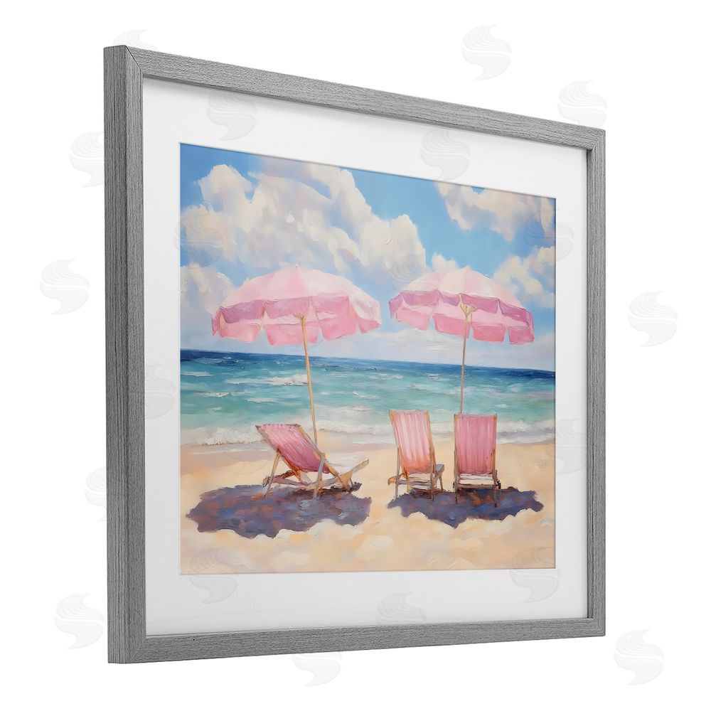 LSR Design Studio Pink Summer Chairs by the Sea Gray Framed Print Under Glass Wall Art