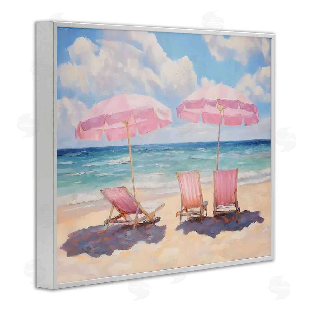 LSR Design Studio Pink Summer Chairs by the Sea White Framed Giclee Wall Art