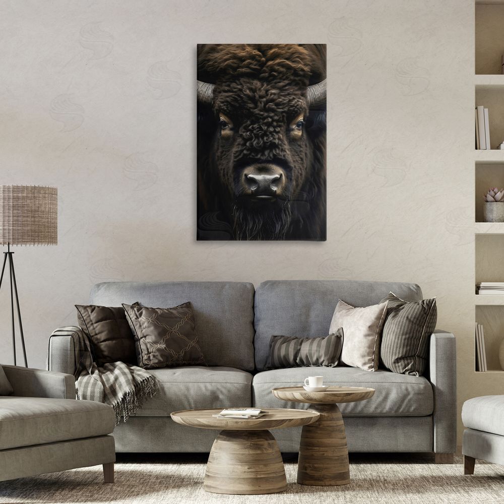 Creative Studio Bison Portrait Close Up Stretched Canvas Wall Art Print in Room