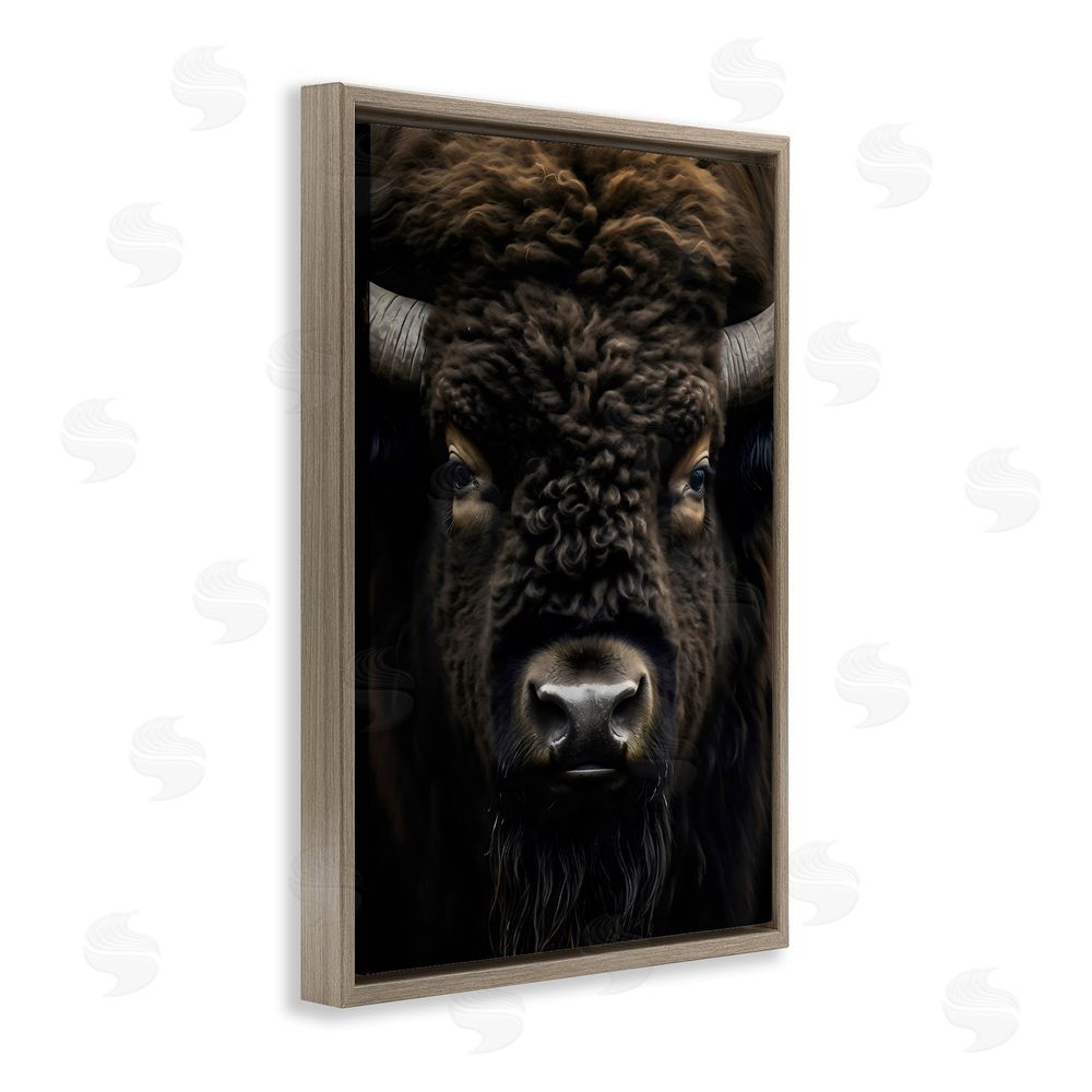 Creative Studio Bison Portrait Close Up Brown Floating Frame Stretched Canvas Wall Art Print