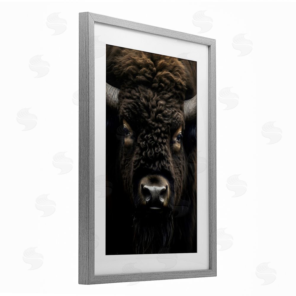 Creative Studio Bison Portrait Close Up Gray Framed Print Under Glass with Matting Wall Art