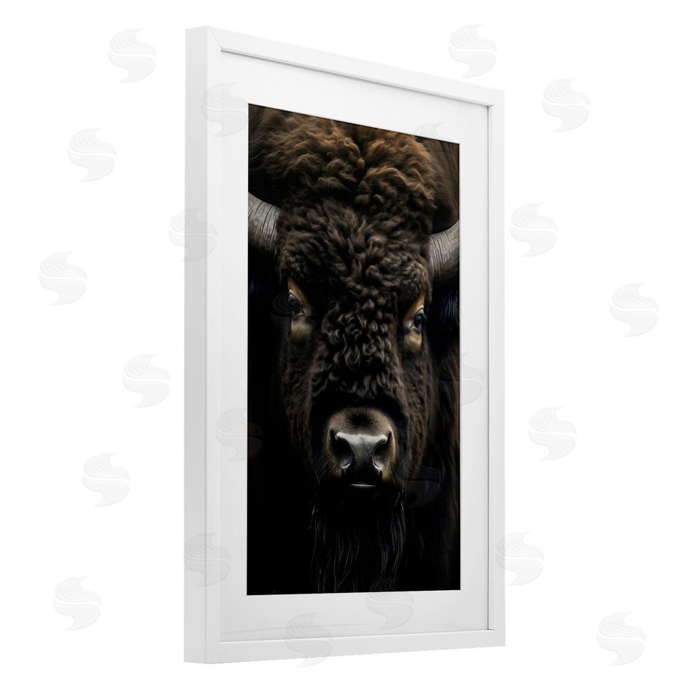 Creative Studio Bison Portrait Close Up White Framed Print Under Glass with Matting Wall Art