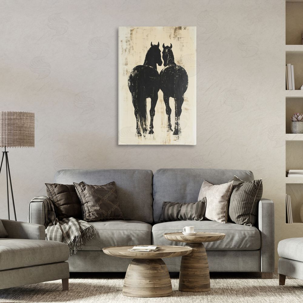Petal Prints Design Twin Horses Facing Away Stretched Canvas on Wall
