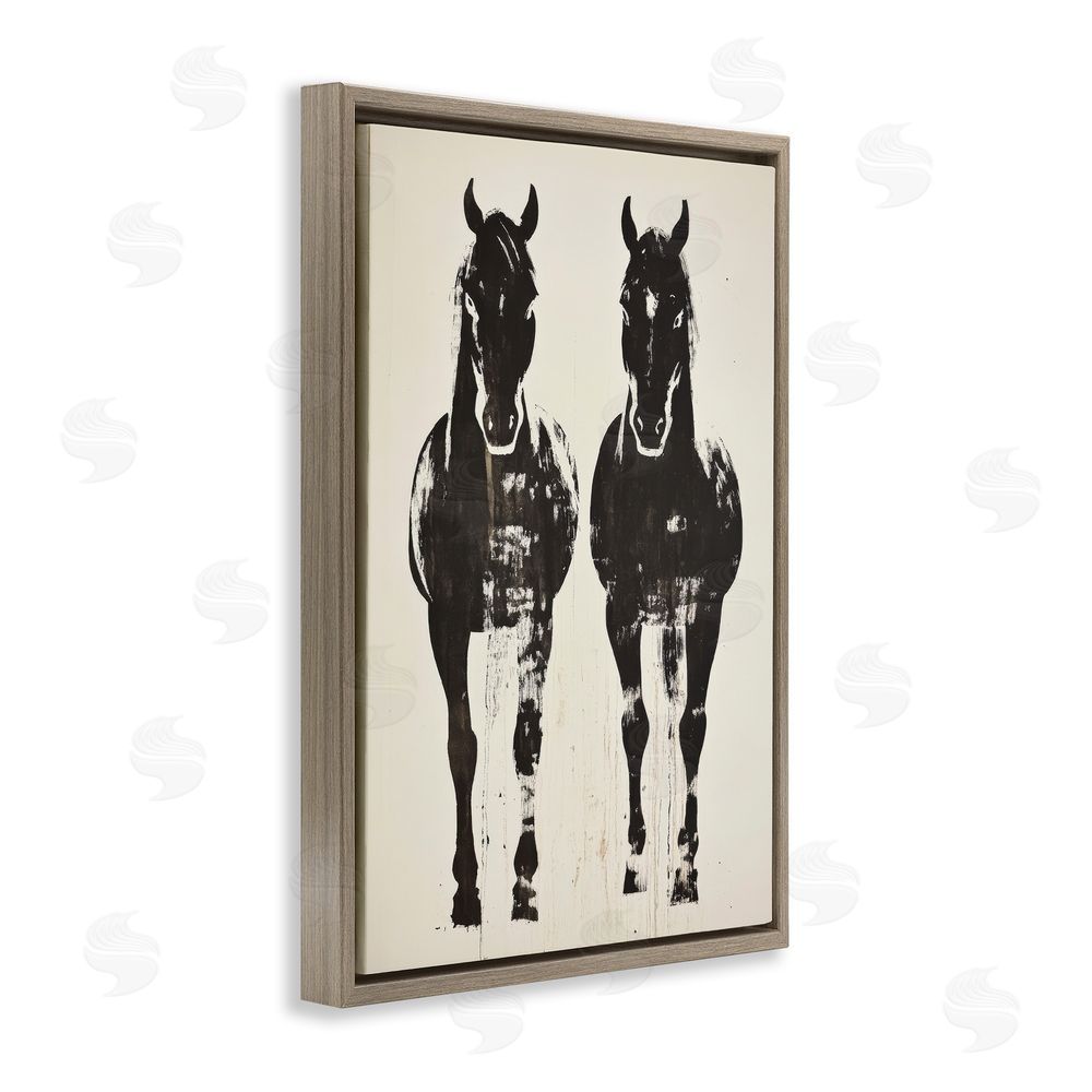 Petal Prints Design Silhouetted Horse Couple Brown Floating Framed Canvas Wall Art Print