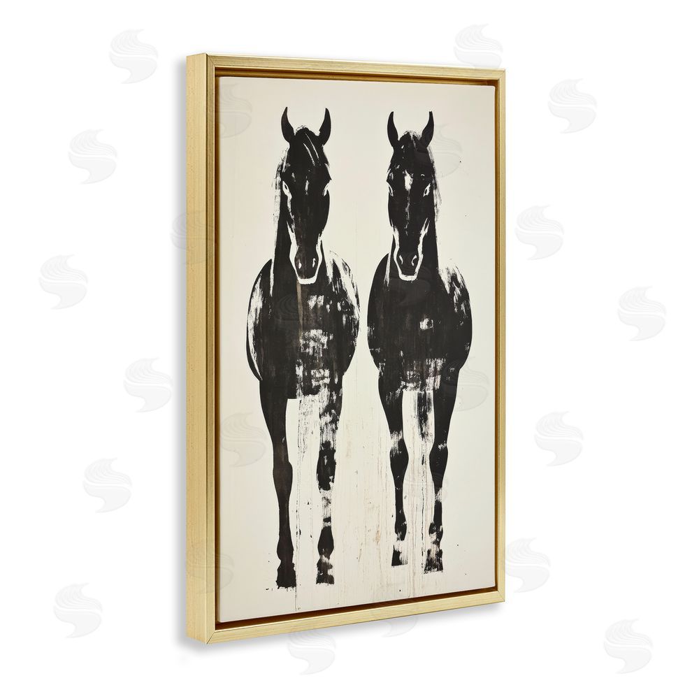 Petal Prints Design Silhouetted Horse Couple Gold Floating Framed Canvas Wall Art Print
