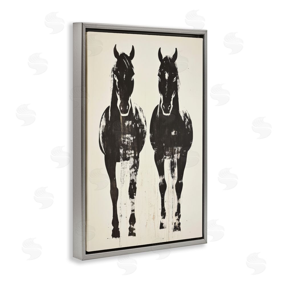Petal Prints Design Silhouetted Horse Couple Gray Floating Framed Canvas Wall Art Print