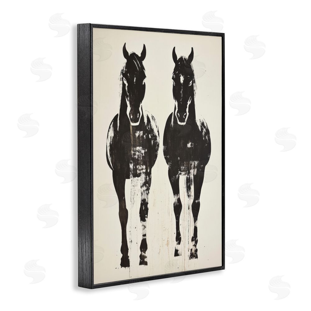 Petal Prints Design Silhouetted Horse Couple Black Framed Giclee Wall Art Print