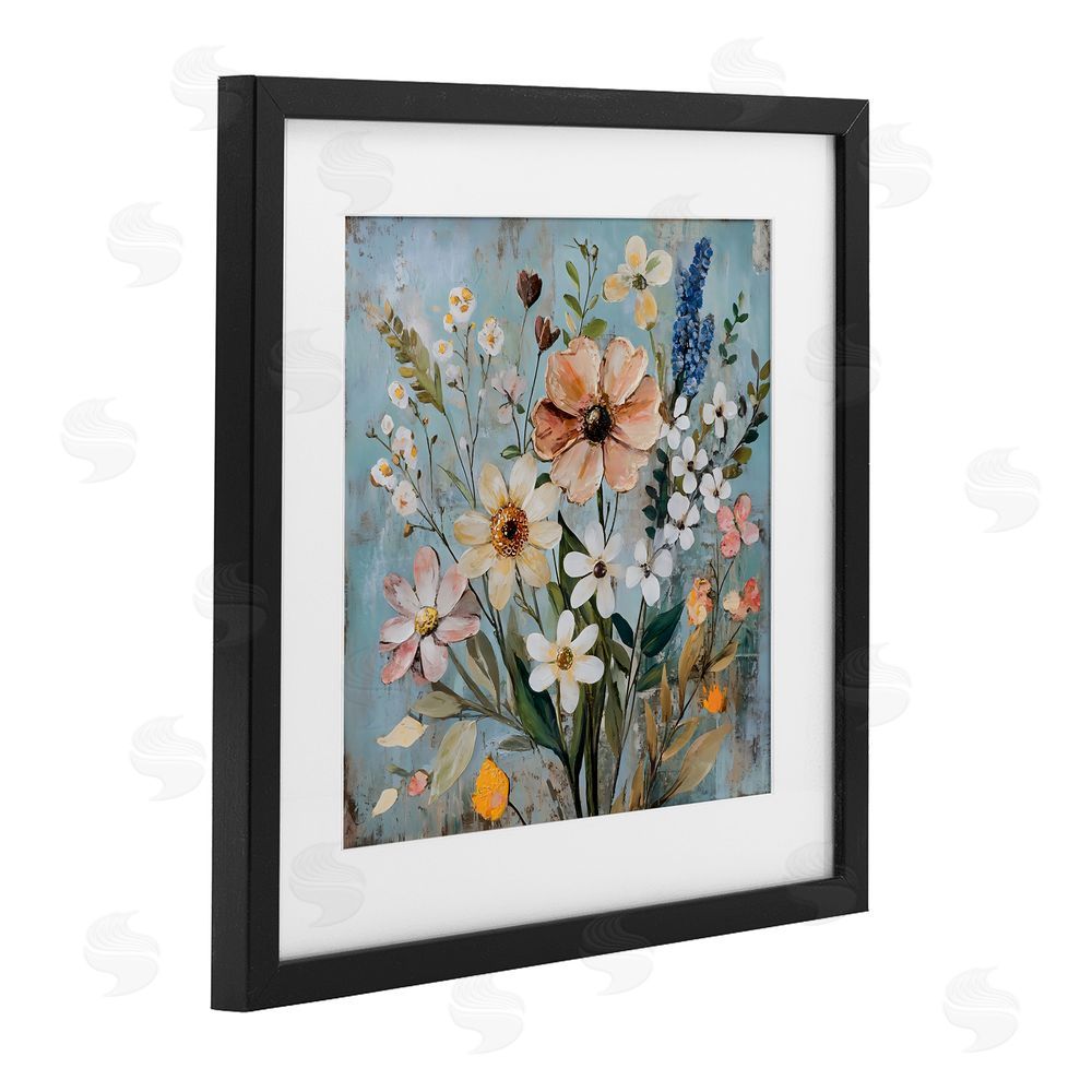 Creative Studio Wildflower Mix Spring Bouquet Black Framed Print Under Glass with White Mat Wall Art