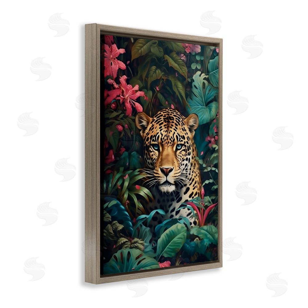 Creative Studio Jaguar with Silent Emerald Gaze Brown Floating Framed Canvas Wall Art