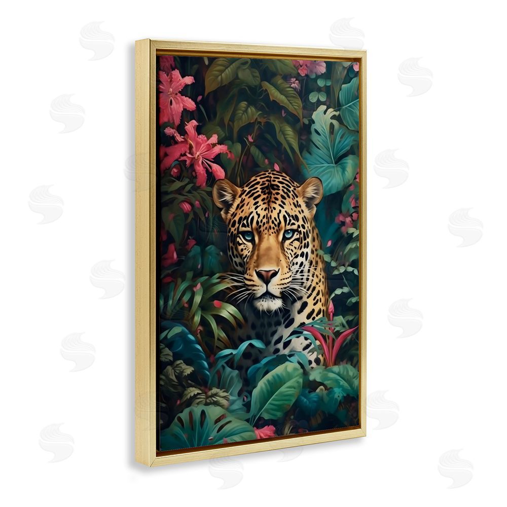 Creative Studio Jaguar with Silent Emerald Gaze Gold Floating Framed Canvas Wall Art