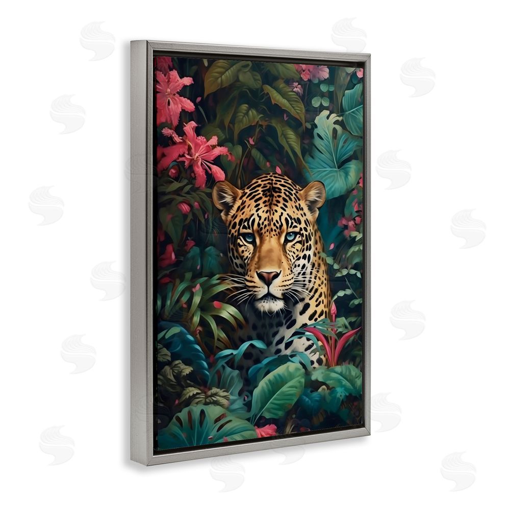 Creative Studio Jaguar with Silent Emerald Gaze Gray Floating Framed Canvas Wall Art