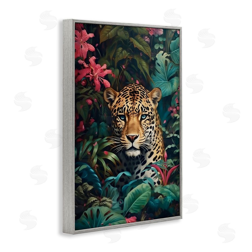 Creative Studio Jaguar with Silent Emerald Gaze Gray Framed Giclee Wall Art