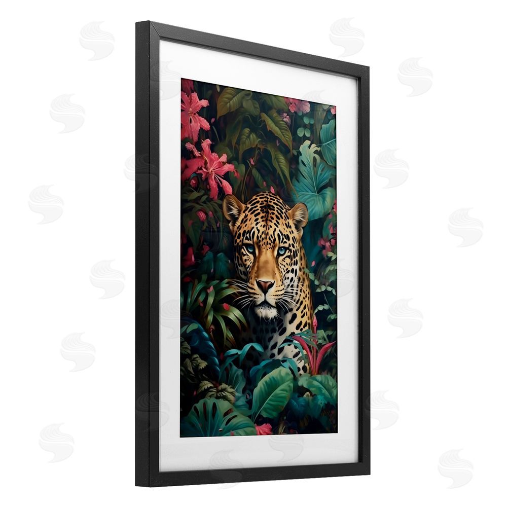 Creative Studio Jaguar with Silent Emerald Gaze Black Framed Print Under Glass Wall Art