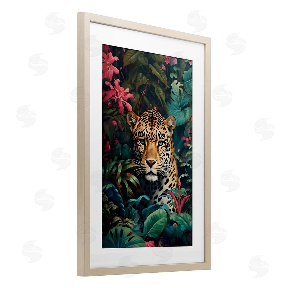 Creative Studio Jaguar with Silent Emerald Gaze Brown Framed Print Under Glass Wall Art