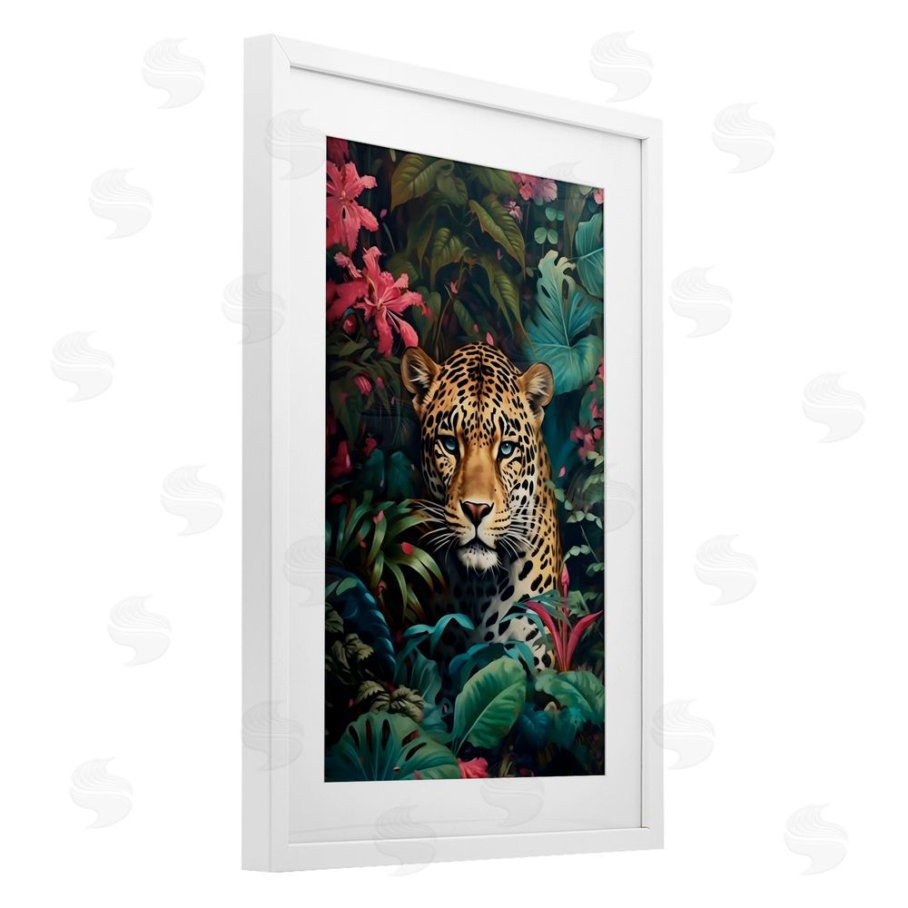 Creative Studio Jaguar with Silent Emerald Gaze White Framed Print Under Glass Wall Art
