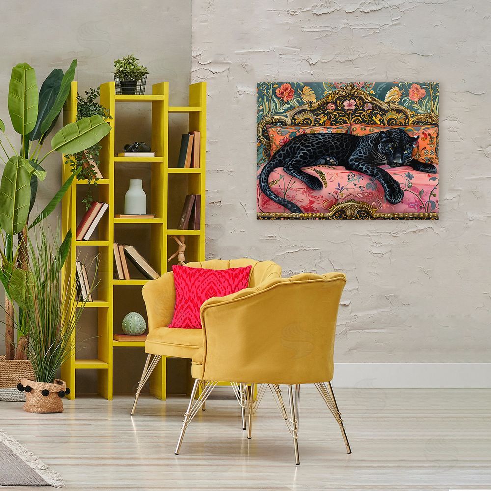 Creative Studio Lazy Black Elegant Leopard Stretched Canvas Wall Art in Room