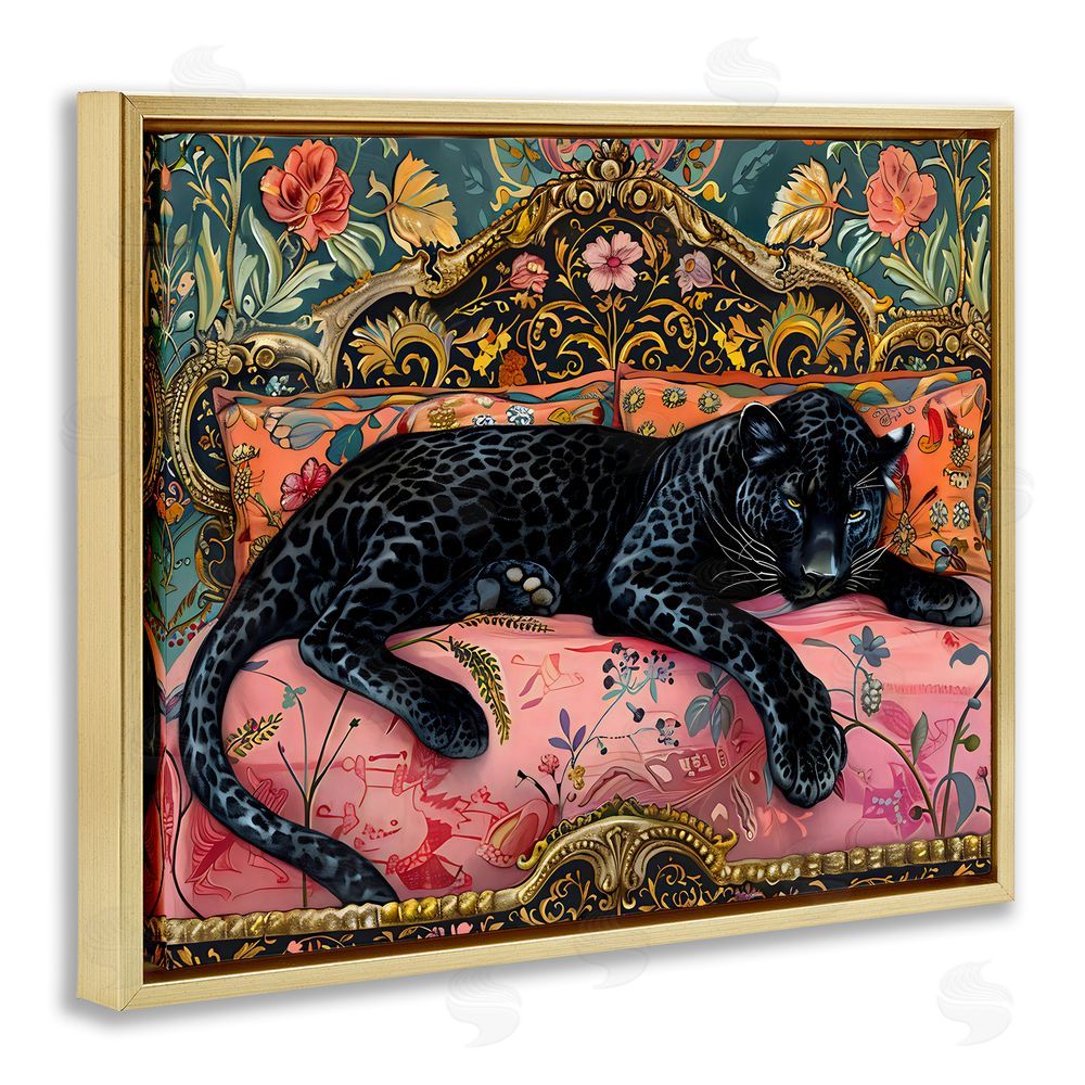 Creative Studio Lazy Black Elegant Leopard Gold Floating Framed Canvas Wall Art