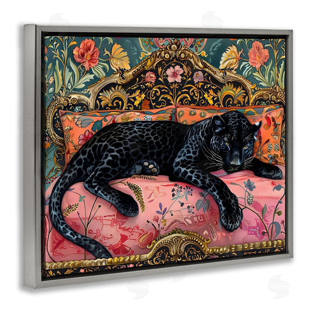 Creative Studio Lazy Black Elegant Leopard Gray Floating Framed Canvas Wall Art