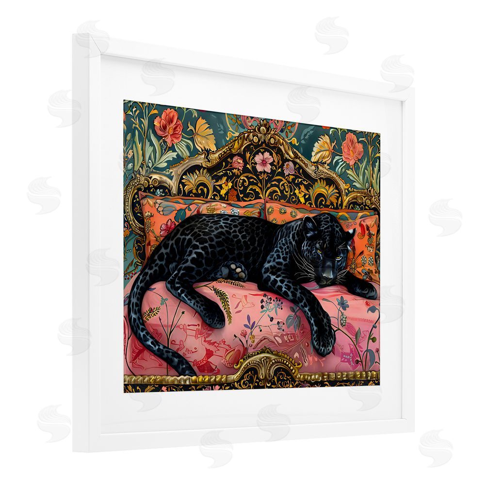 Creative Studio Lazy Black Elegant Leopard White Framed Print Under Glass Wall Art
