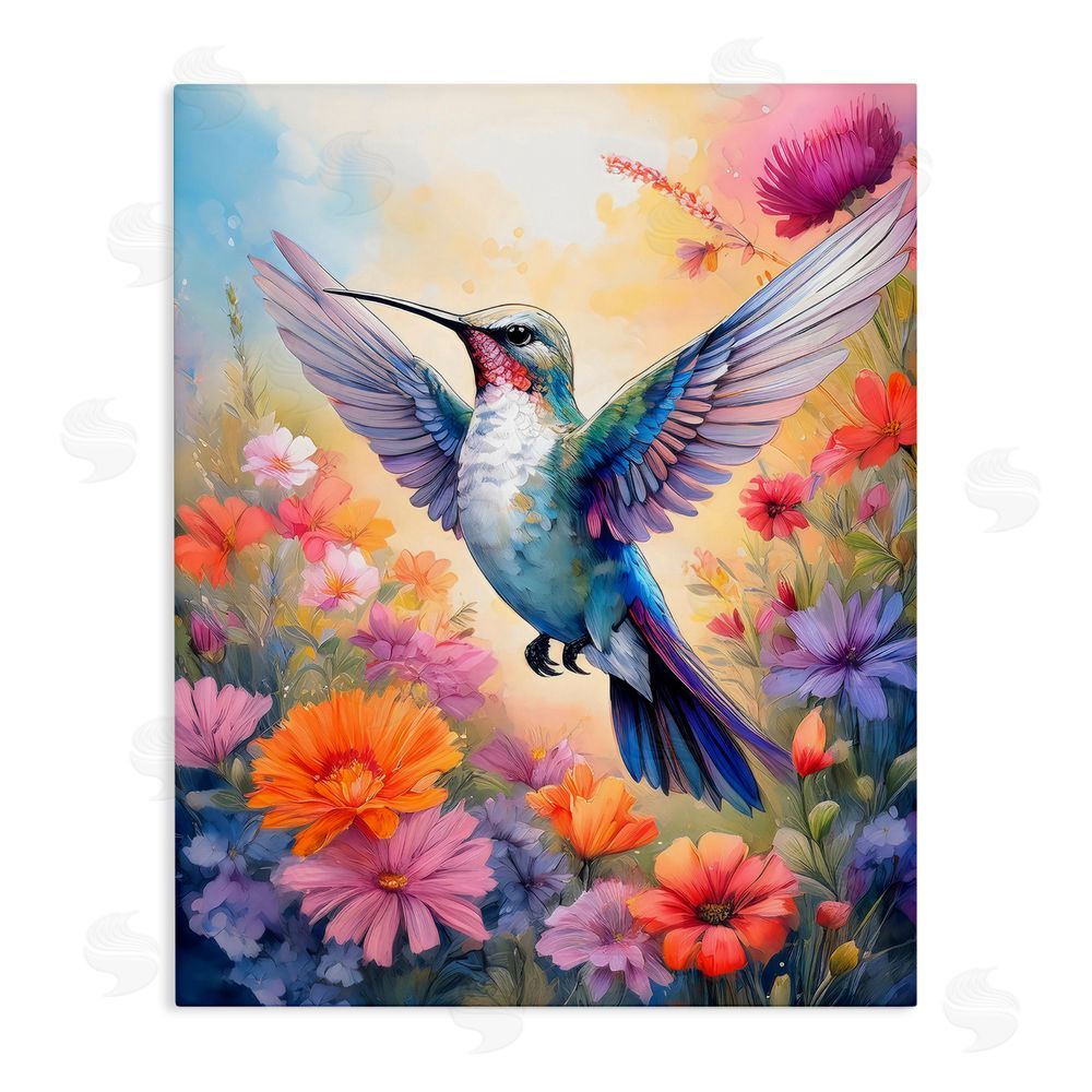 Creative Studio Colorful Hummingbird in Bloom Stretched Canvas Wall Art