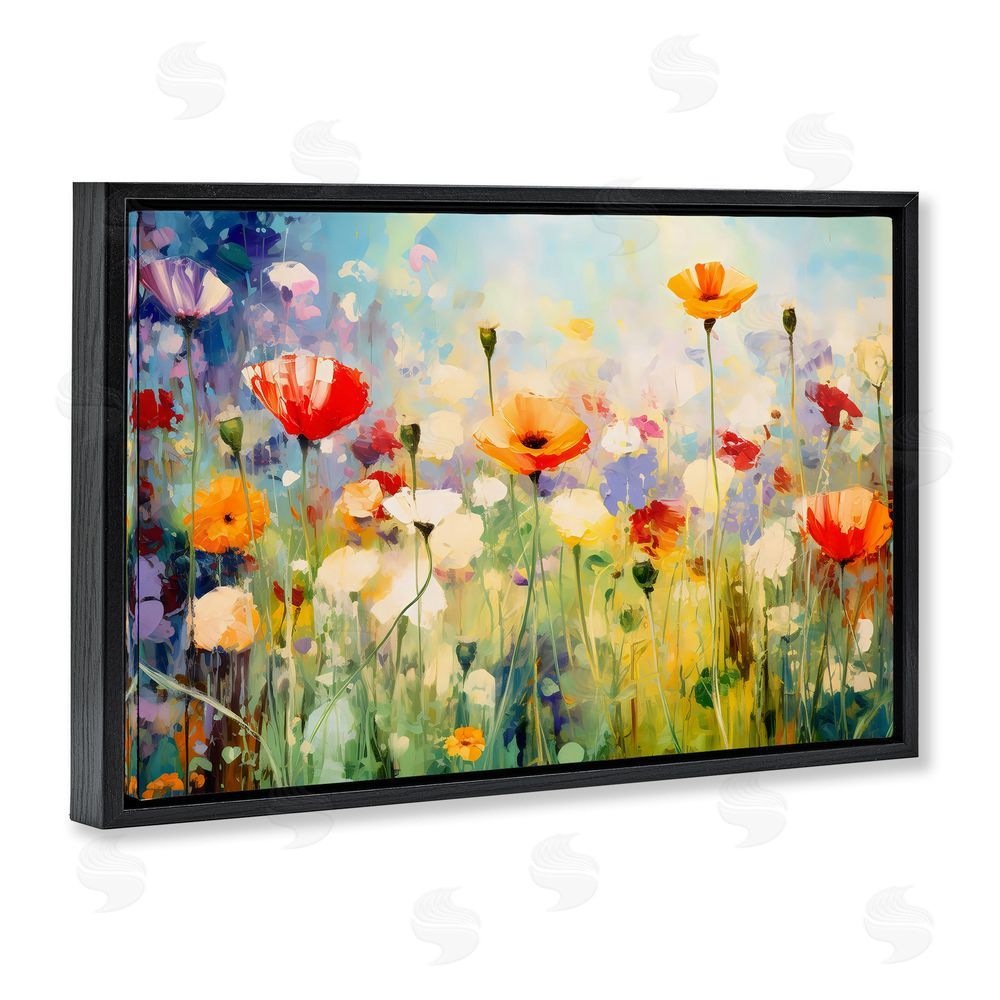 Creative Studio Sunlit Meadow of Colorful Blooms Black Floating Framed Canvas Wall Art Print