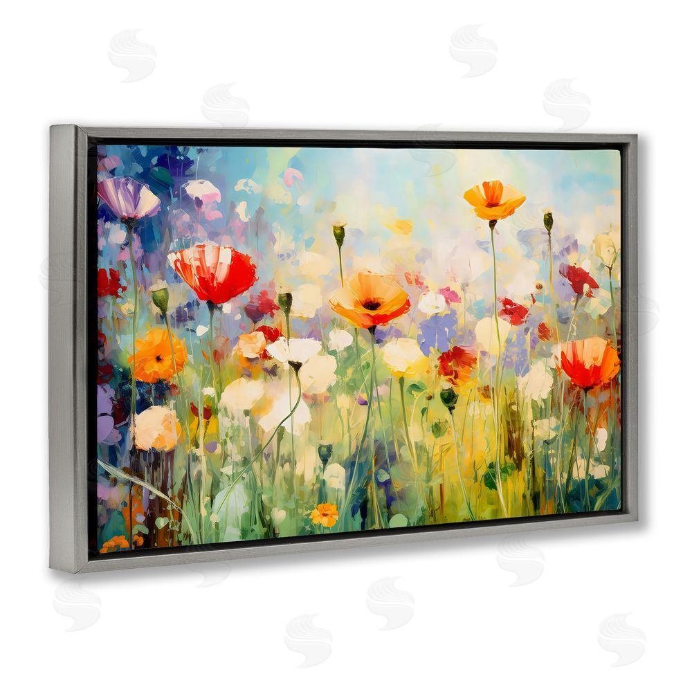 Creative Studio Sunlit Meadow of Colorful Blooms Gray Floating Framed Canvas Wall Art Print