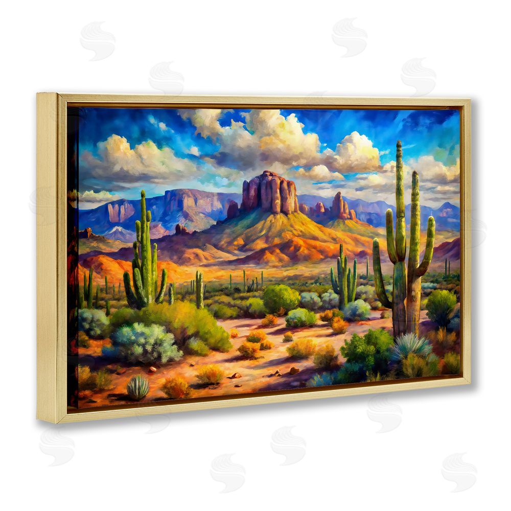 Creative Studio Majestic Saguaro Desert Landscape Gold Floating Framed Canvas Wall Art