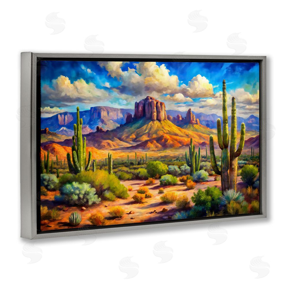 Creative Studio Majestic Saguaro Desert Landscape Gray Floating Framed Canvas Wall Art