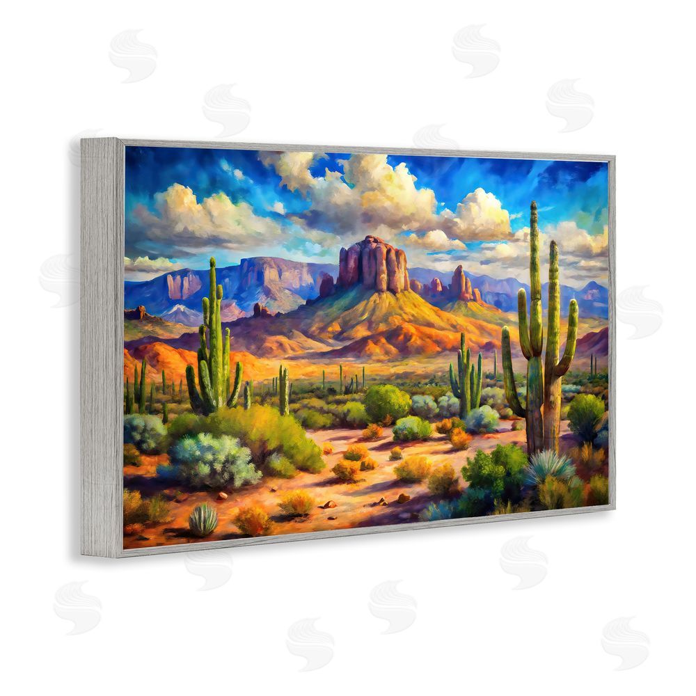 Creative Studio Majestic Saguaro Desert Landscape Gray Framed Giclee Wall Art