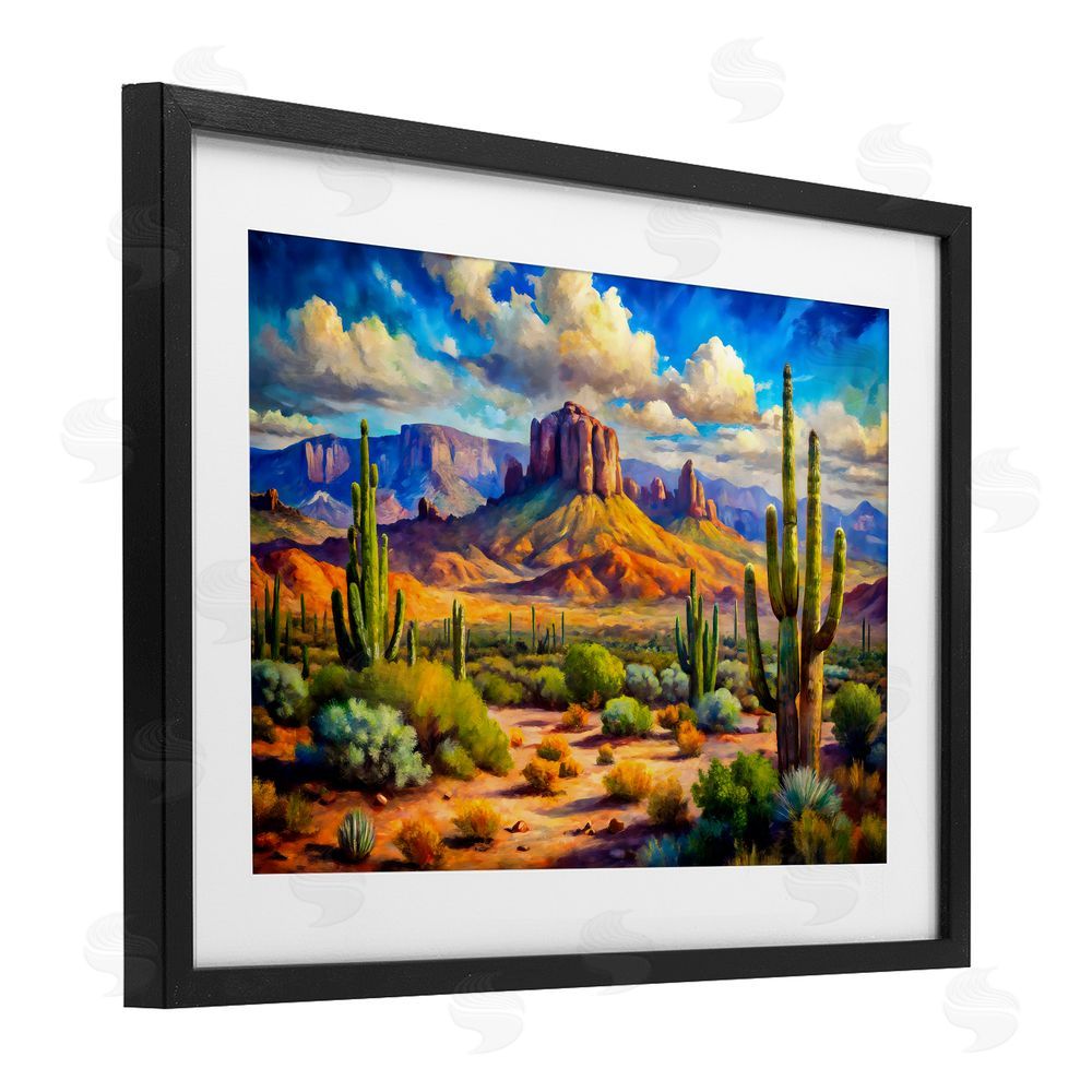 Creative Studio Majestic Saguaro Desert Landscape Black Framed Print Under Glass Wall Art
