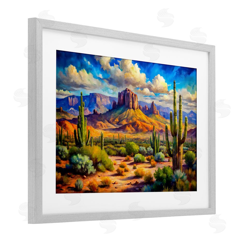 Creative Studio Majestic Saguaro Desert Landscape Gray Framed Print Under Glass Wall Art