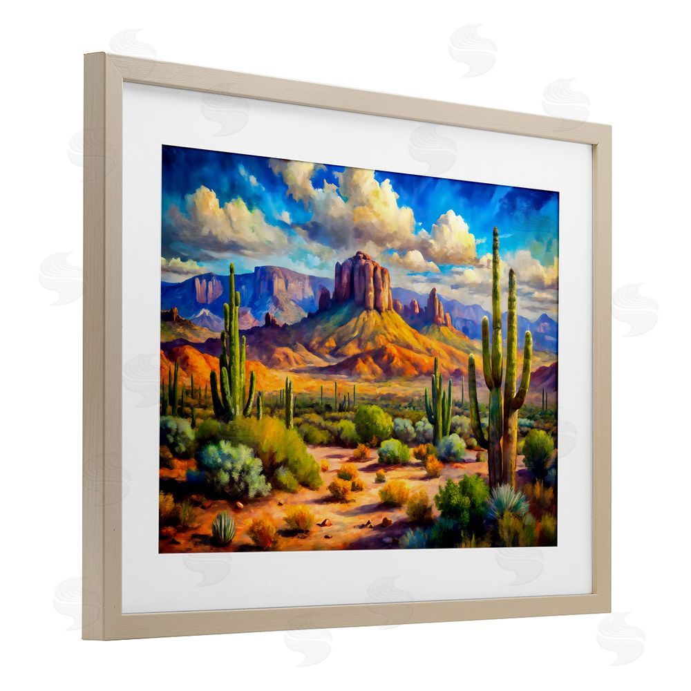 Creative Studio Majestic Saguaro Desert Landscape Brown Framed Print Under Glass Wall Art