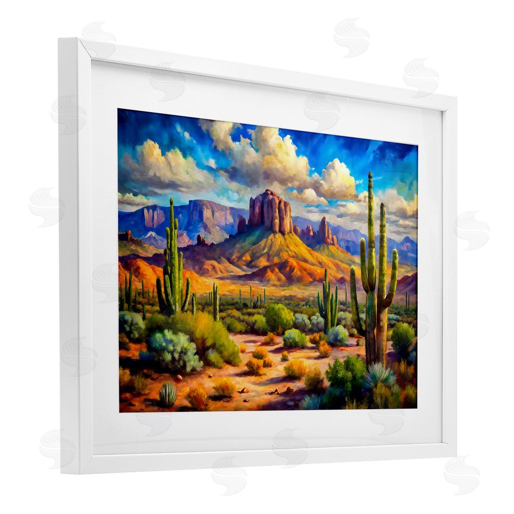 Creative Studio Majestic Saguaro Desert Landscape White Framed Print Under Glass Wall Art