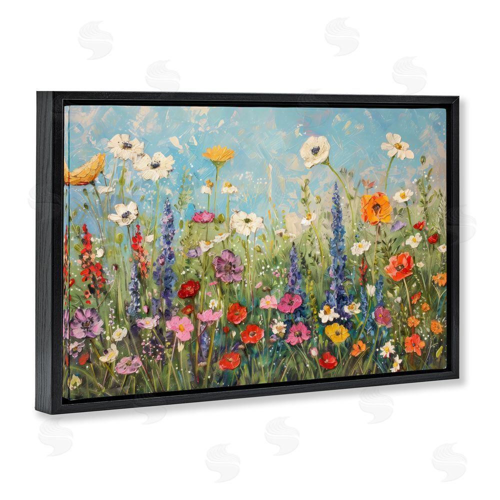 Creative Studio Wildflower Field of Spring Blooms Black Floating Framed Canvas Wall Art Print