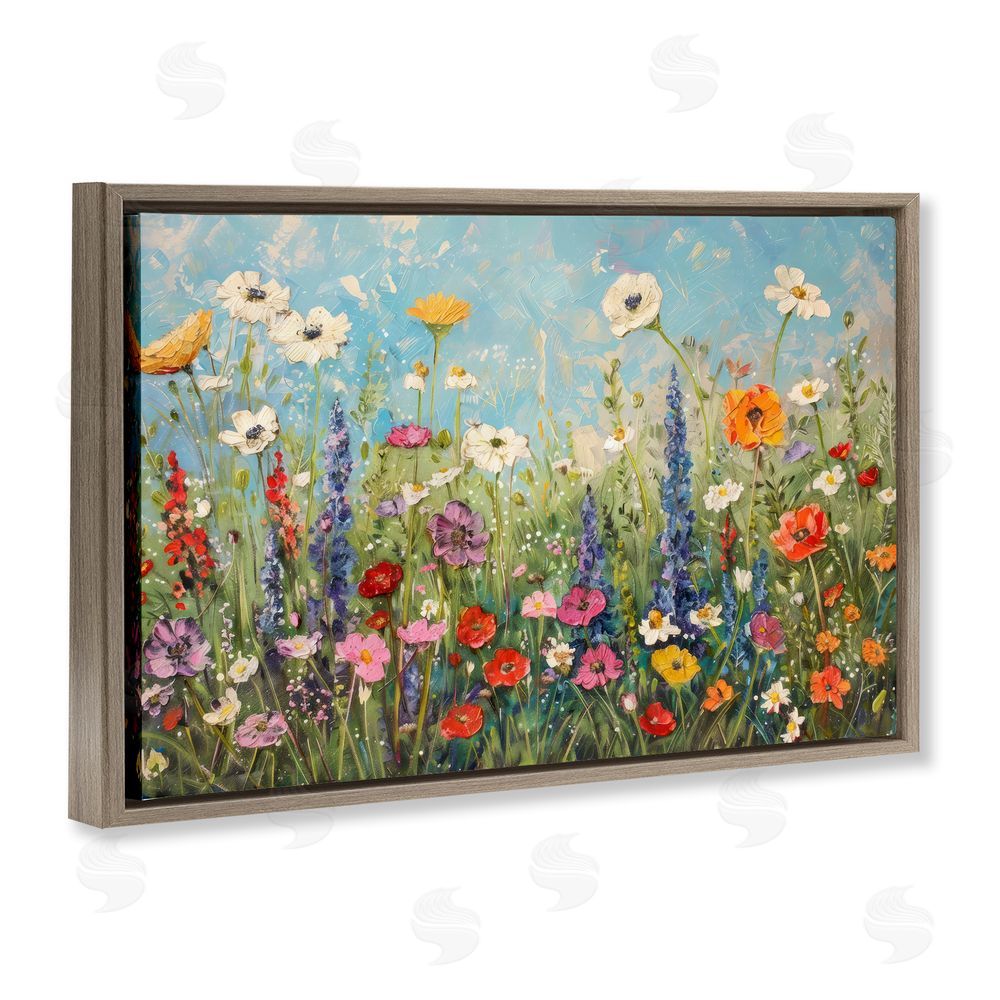 Creative Studio Wildflower Field of Spring Blooms Brown Floating Framed Canvas Wall Art Print
