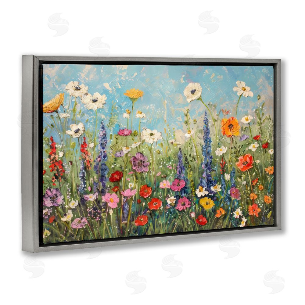 Creative Studio Wildflower Field of Spring Blooms Gray Floating Framed Canvas Wall Art Print