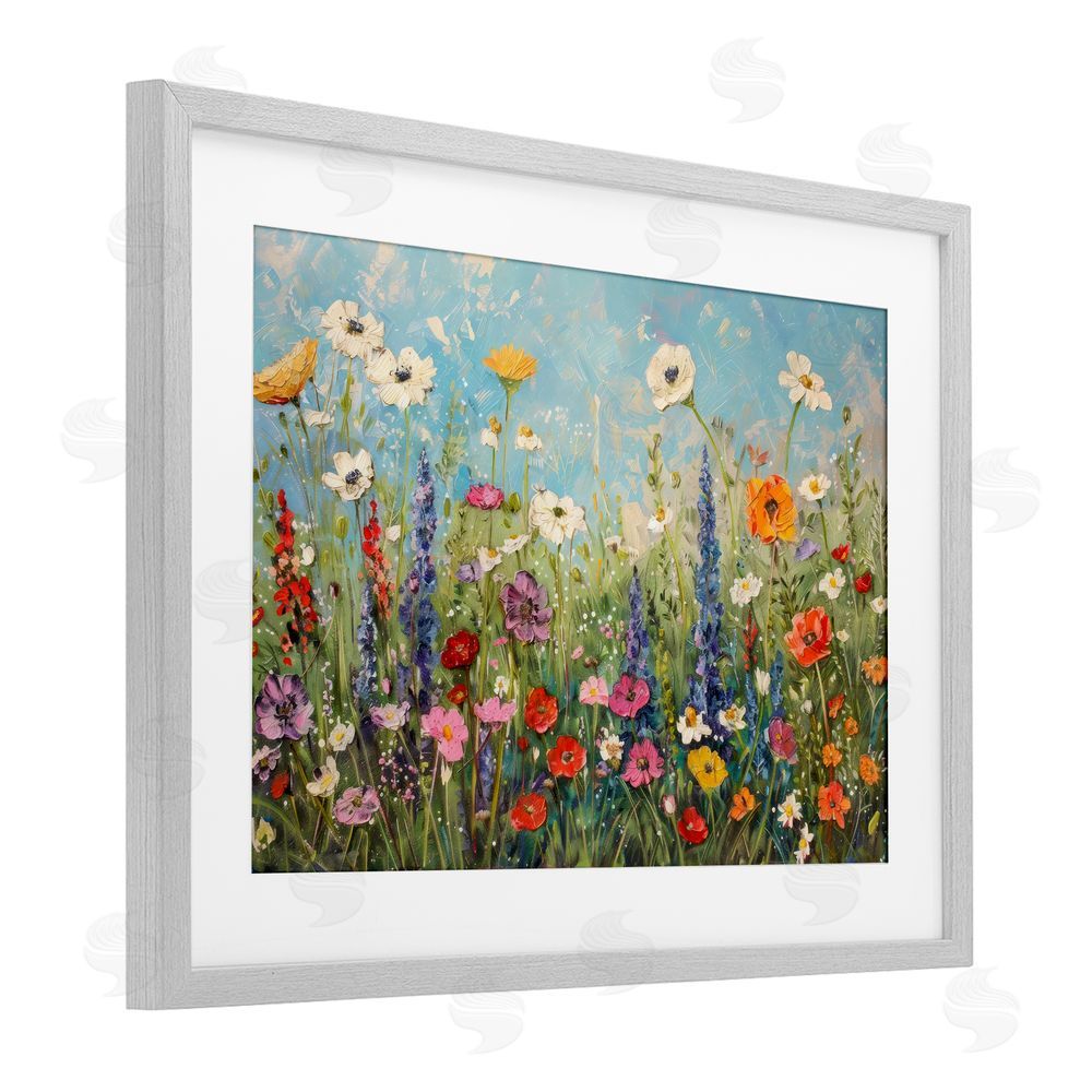 Creative Studio Wildflower Field of Spring Blooms Gray Framed Print Under Glass with White Mat Wall Art
