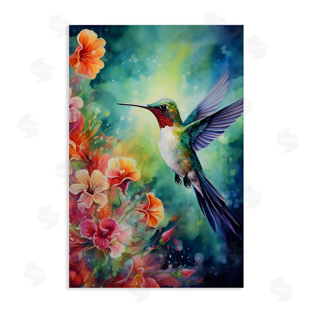 Creative Studio Fluttering Hummingbird & Radiant Blossoms Stretched Canvas Wall Art