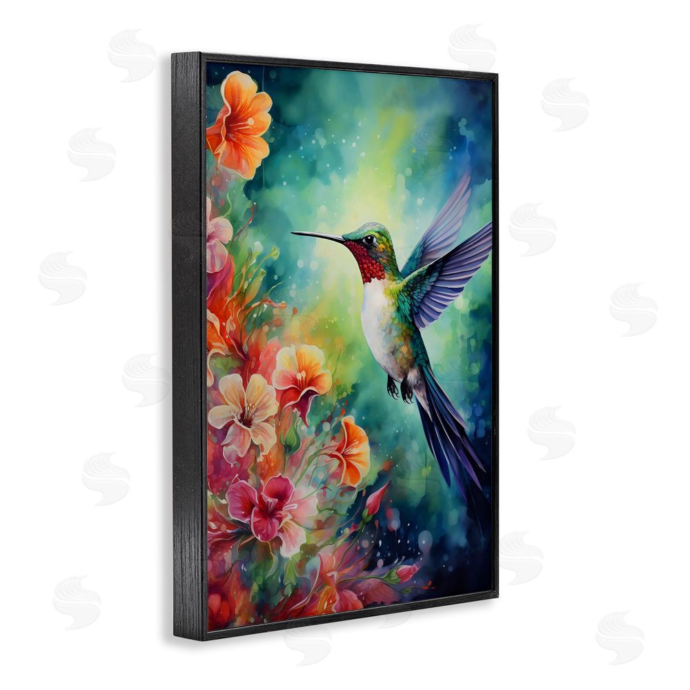 Creative Studio Fluttering Hummingbird & Radiant Blossoms Black Framed Giclee Wall Art