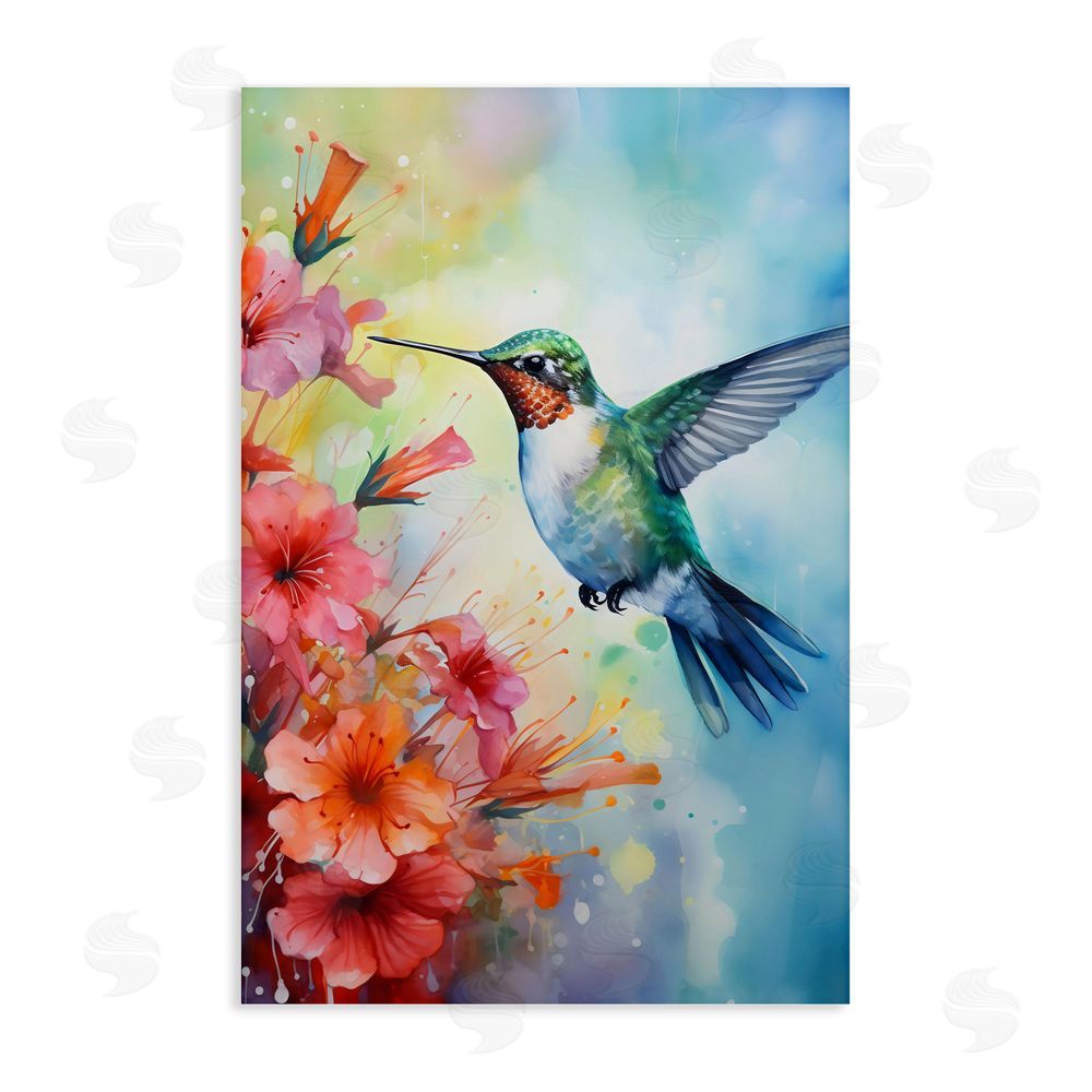 Creative Studio Hummingbird Hibiscus Serenade Stretched Canvas Wall Art
