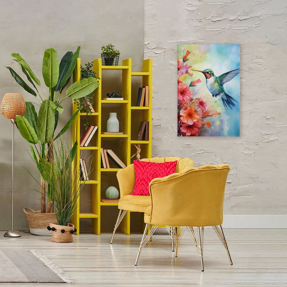 Creative Studio Hummingbird Hibiscus Serenade Stretched Canvas Wall Art in Room