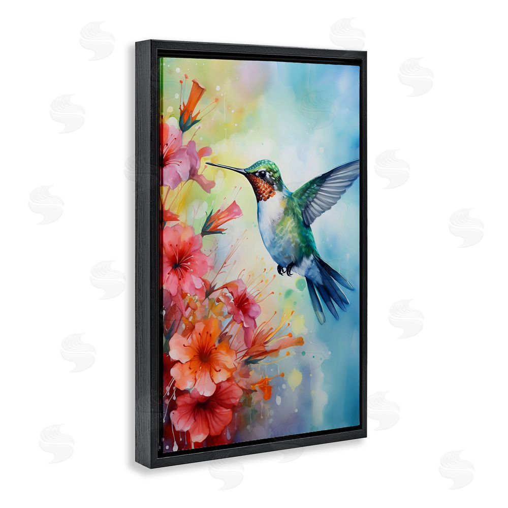 Creative Studio Hummingbird Hibiscus Serenade Black Floating Framed Canvas Wall Art